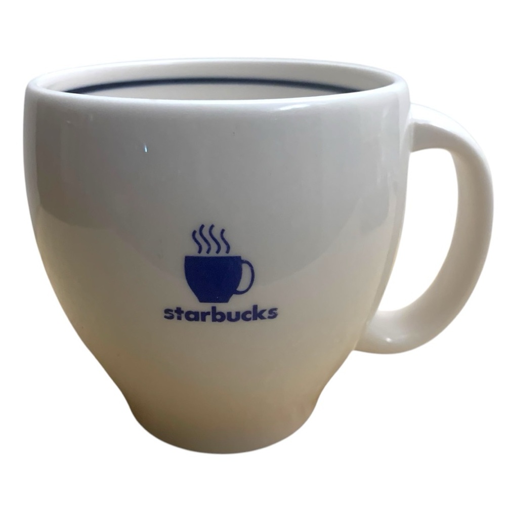 2003 Starbucks Barista Logo Mug 16 Oz Blue Steam Stripe Sturdy Diner Style Mug